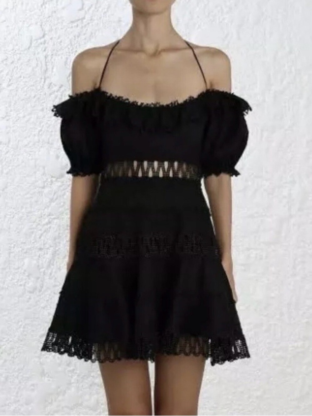 Zimmermann Black Off-Shoulder Mini Dress size 0